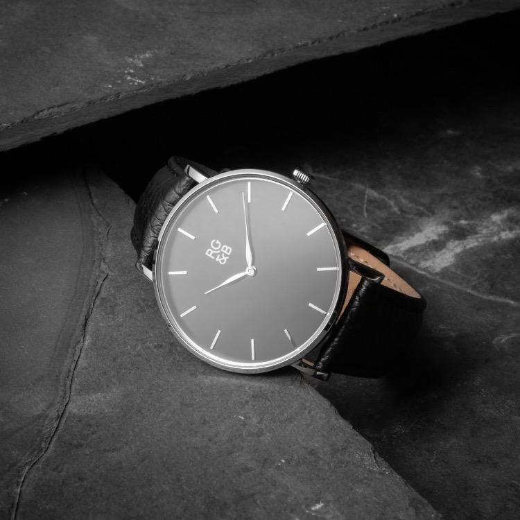 Silver & Black Minimal Watch - Explore our Classic Minimal Watch in Silver & Black. Featuring a Polished Silver Case, Hands & Hour Markers, a Black Dial and a Black Leather Strap.
